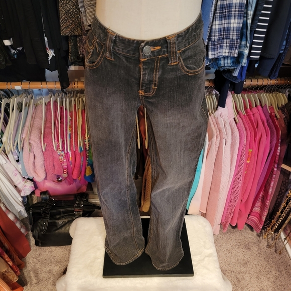 SO ♡ Sweet Black STRETCH Denim Gold Trim Stitching Fit 'n Flare Jeans 1 - Picture 9 of 17